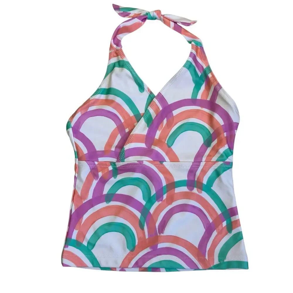 Tea Collection Sz 10 Tie Tankini Swim Top in Island Rainbow NWT